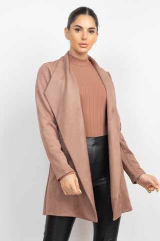 Open Front Suede Blazer - OB Fashions