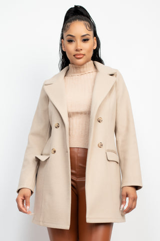 Double-breasted Solid Coat - OB Fashions