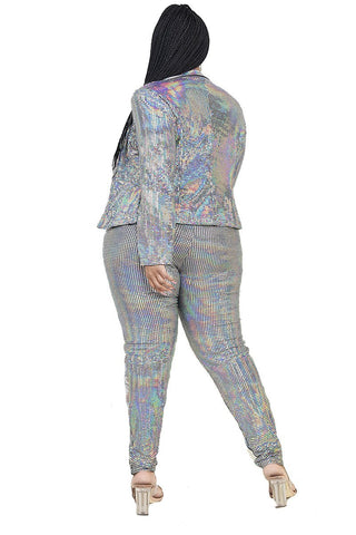 Plus Disco Metallic Sequins 2 Piece Jacket Set - OB Fashions