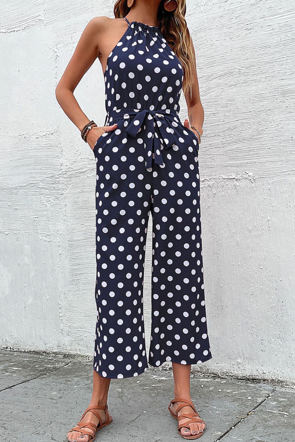 Polka Dot Grecian Wide Leg Jumpsuit – OB Fashions