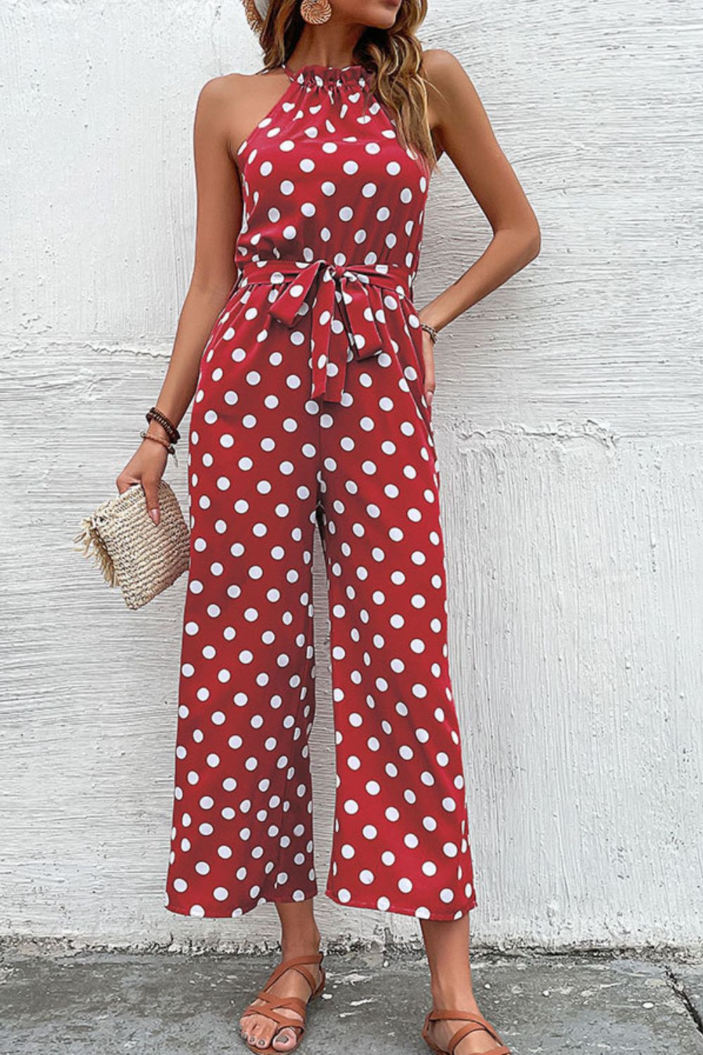 Polka Dot Grecian Wide Leg Jumpsuit – OB Fashions